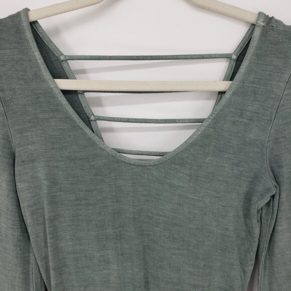 3/$25 American Eagle Long Flare Sleeve Bodysuit S Scoop Neck Strappy Sage Green - Picture 5 of 10